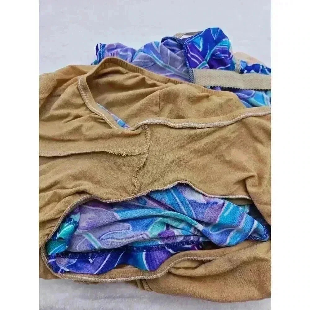 Vtg 90s Le Cove Women's Purple and Teal Flower One-piece Romper Swimsuit - Picture 4 of 7